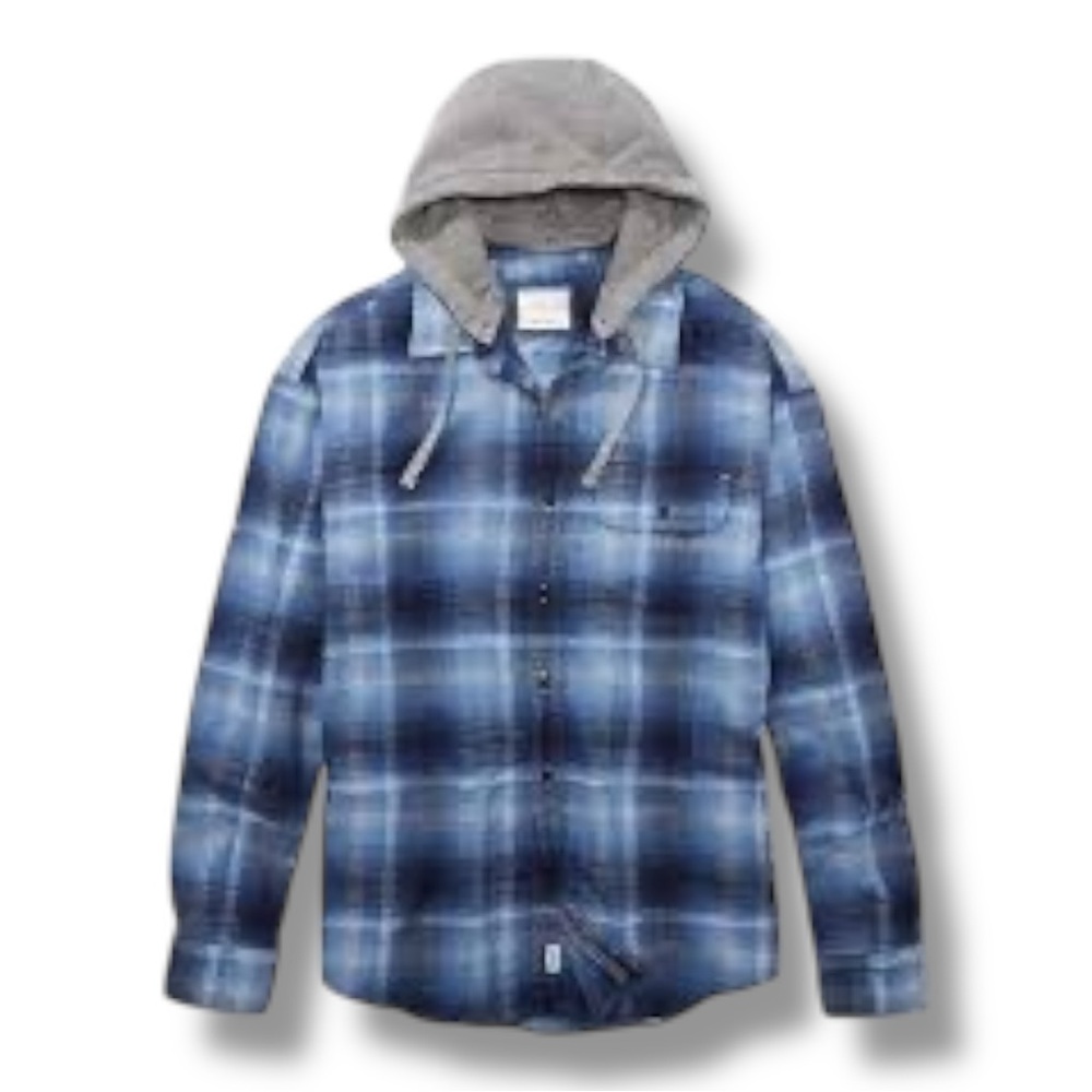 American Eagle Super Soft Flannel Shirt Hoodie Blue Plaid Removable Hood XL - Picture 2 of 16